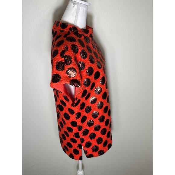 Ann Mashburn Orange W Brown Sequin Polka Dot Sweater Top Sz S - Picture 2 of 4